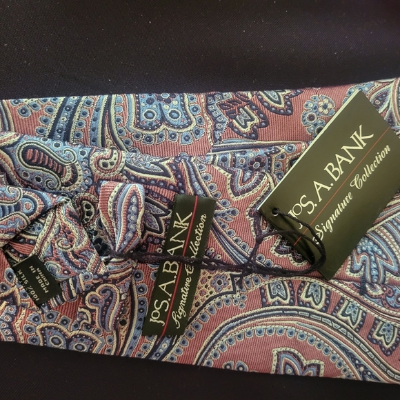 Jos. A. Bank Signature Collection Paisley Silk Tie in Blue and Pink - Picture 1 of 3